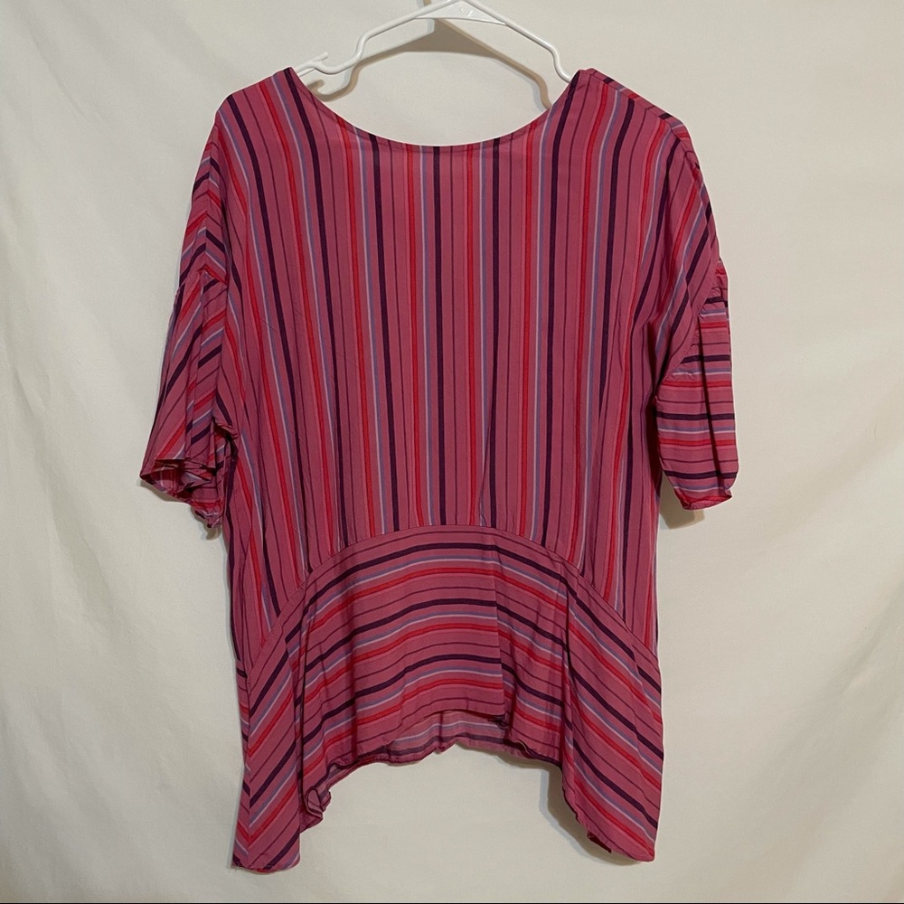 a.n.a Flutter Sleeve Pink Striped Tunic Top Blouse Purple Red Boho Office Sz S